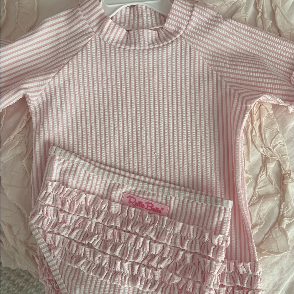 Ruffle Butts Pink Striped Kids Swim Set